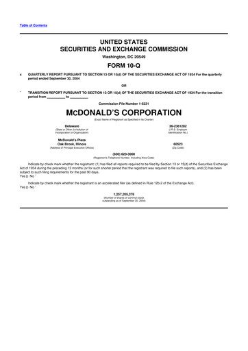 Miniature McDonald 10-Q Rapport trimestriel  