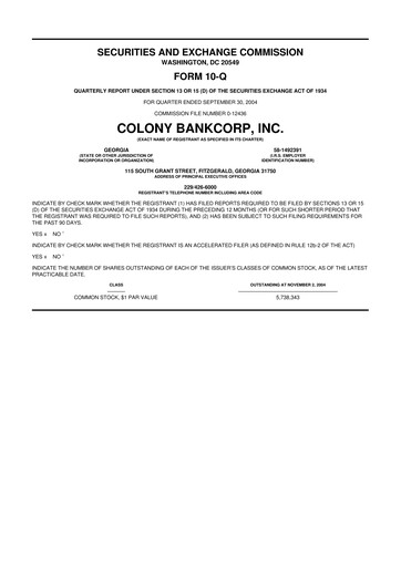 Vorschaubild Colony Bankcorp 10-Q Quartalsbericht  