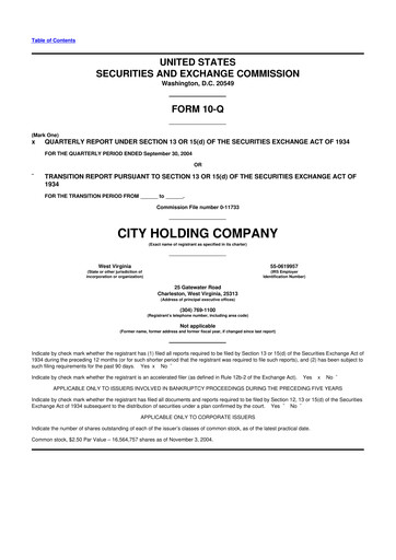 Thumbnail City Holding Company 10-Q Quarterly Report FY 