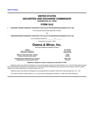 Thumbnail Owens & Minor

 10-Q Quarterly Report FY 