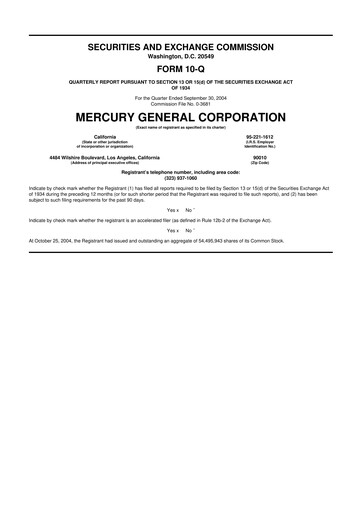 Thumbnail Mercury General
 10-Q Quarterly Report FY 