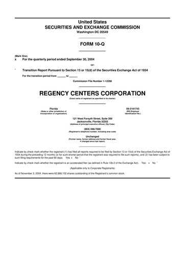 Thumbnail Regency Centers
 10-Q Quarterly Report FY 