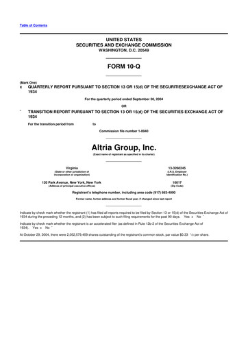 Thumbnail Altria Group 10-Q Quarterly Report FY 