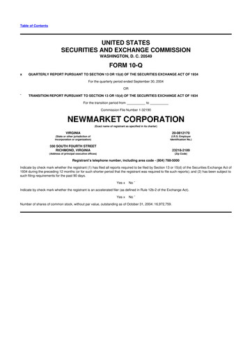 Miniature NewMarket Corp 10-Q Rapport trimestriel  