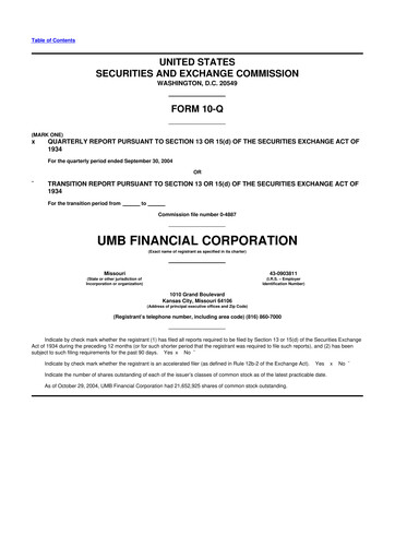 Thumbnail UMB Financial 10-Q Quarterly Report FY 