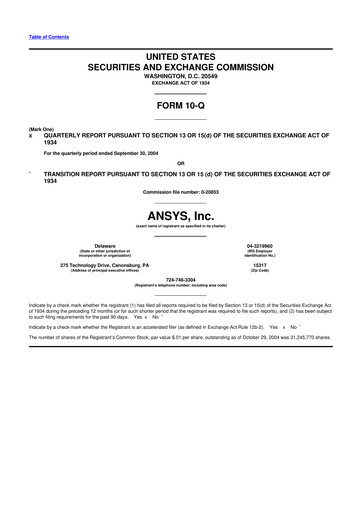 Vorschaubild Ansys 10-Q Quartalsbericht  