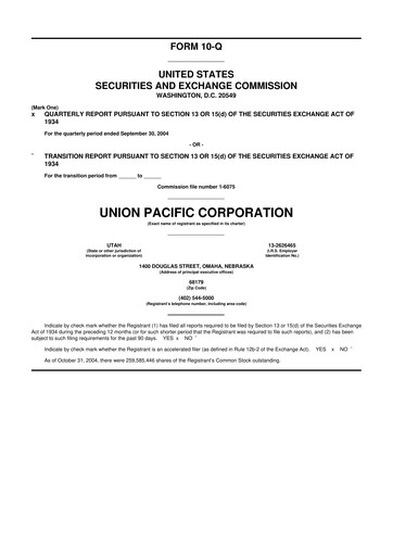 Thumbnail Union Pacific Corporation 10-Q Quarterly Report FY 