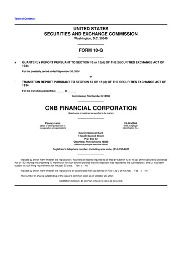 Thumbnail CNB Financial Corp 10-Q Quarterly Report FY 
