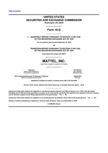 Thumbnail Mattel
 10-Q Quarterly Report FY 