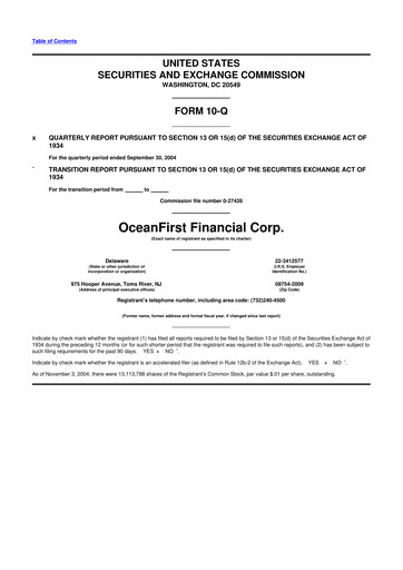 Thumbnail OceanFirst Financial 10-Q Quarterly Report FY 