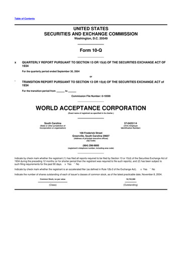 Thumbnail World Acceptance Corporation 10-Q Quarterly Report FY 