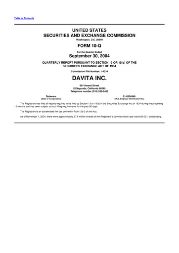 Thumbnail DaVita 10-Q Quarterly Report FY 