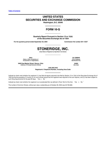 Thumbnail Stoneridge 10-Q Quarterly Report FY 