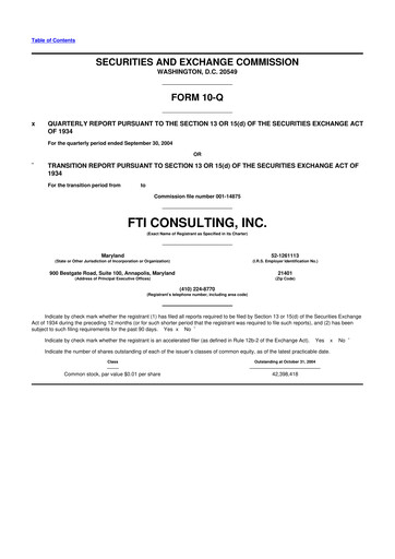 Thumbnail FTI Consulting 10-Q Quarterly Report FY 
