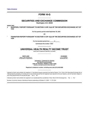 Vorschaubild Universal Health Realty Income Trust 10-Q Quartalsbericht  