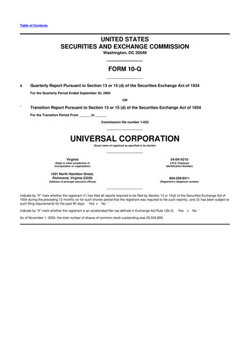 Thumbnail Universal Corporation
 10-Q Quarterly Report FY 