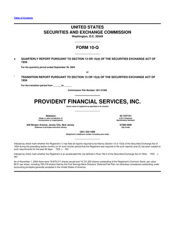 Thumbnail Provident Financial Services 10-Q Quarterly Report FY 