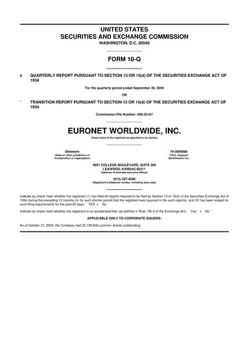 Thumbnail Euronet Worldwide
 10-Q Quarterly Report FY 