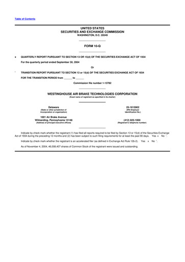Miniature Wabtec 10-Q Rapport trimestriel  