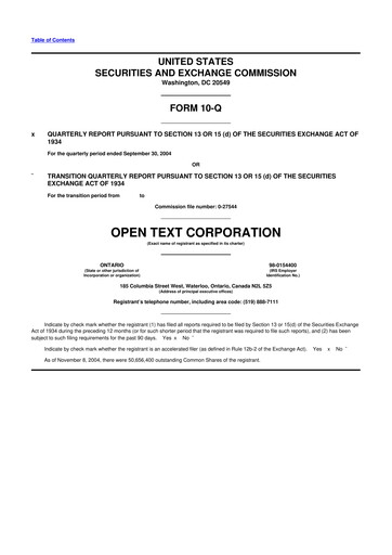Thumbnail OpenText 10-Q Quarterly Report FY 