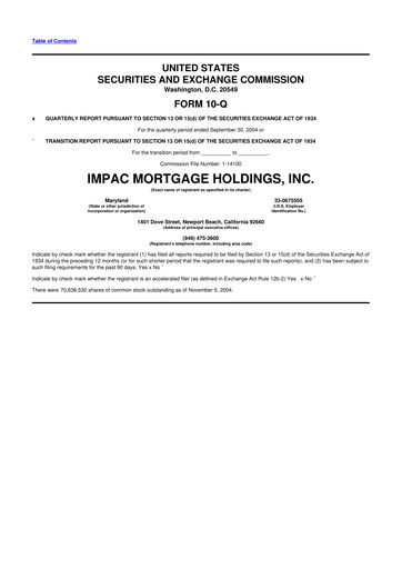 Thumbnail Impac Mortgage Holdings 10-Q Quarterly Report FY 
