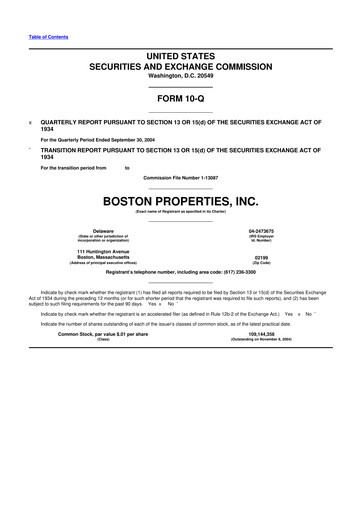 Thumbnail BXP, Inc.
 10-Q Quarterly Report FY 