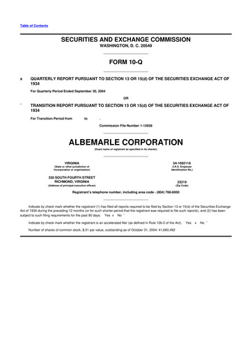 Miniature Albemarle 10-Q Rapport trimestriel  
