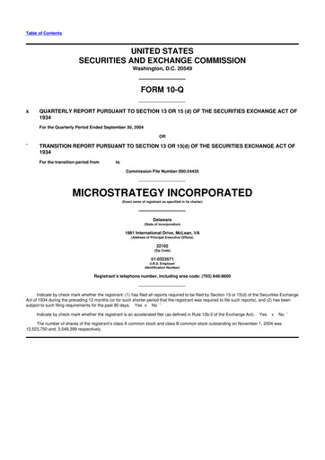 Miniature Strategy 
 (MicroStrategy) 10-Q Rapport trimestriel  