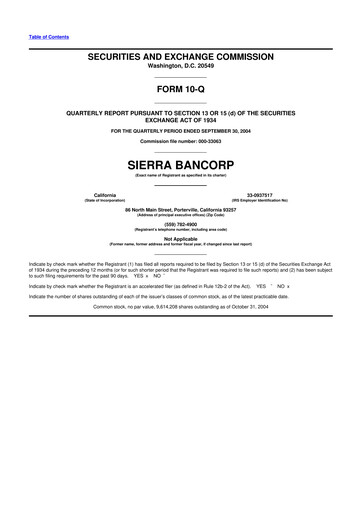 Thumbnail Sierra Bancorp
 10-Q Quarterly Report FY 