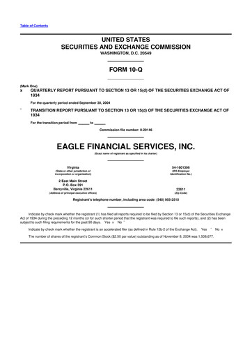 Thumbnail Eagle Financial Services 10-Q Quarterly Report FY 