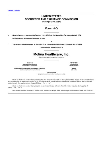 Thumbnail Molina Healthcare
 10-Q Quarterly Report FY 