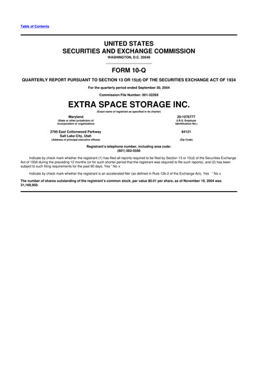 Miniature Extra Space Storage
 10-Q Rapport trimestriel  