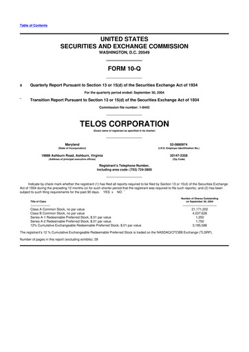 Thumbnail Telos 10-Q Quarterly Report FY 