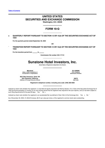 Thumbnail Sunstone Hotel Investors
 10-Q Quarterly Report FY 