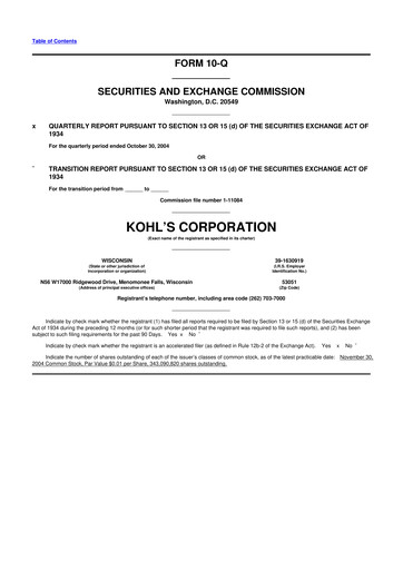 Thumbnail Kohl's
 10-Q Quarterly Report FY 