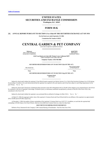 Miniature Central Garden & Pet 10-K Rapport annuel 