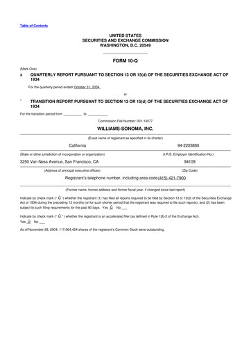 Thumbnail Williams-Sonoma 10-Q Quarterly Report FY 