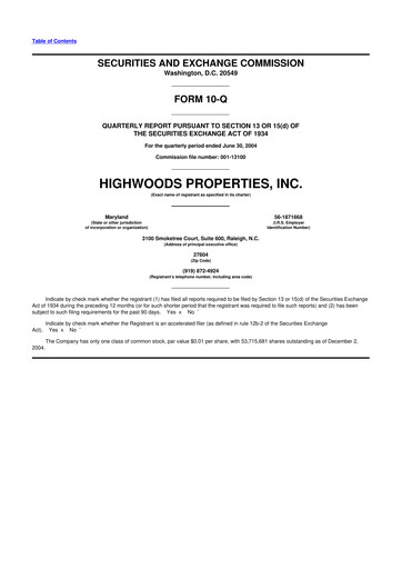 Thumbnail Highwoods Properties
 10-Q Quarterly Report FY 