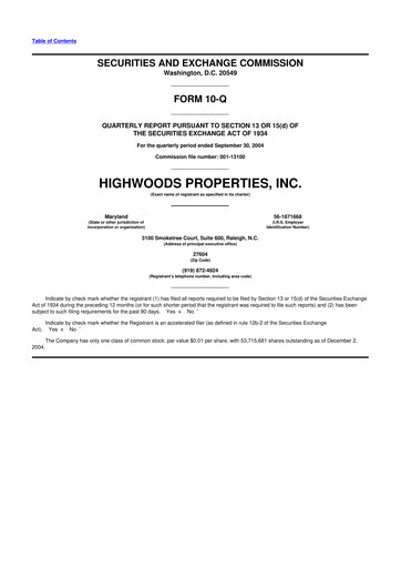 Thumbnail Highwoods Properties
 10-Q Quarterly Report FY 