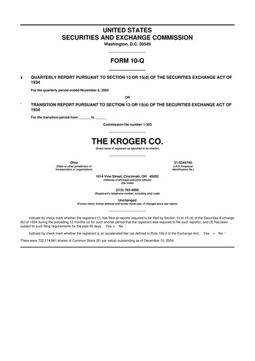 Miniature Kroger 10-Q Rapport trimestriel  