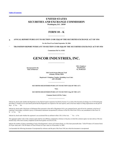 Miniature Gencor Industries
 10-K Rapport annuel 