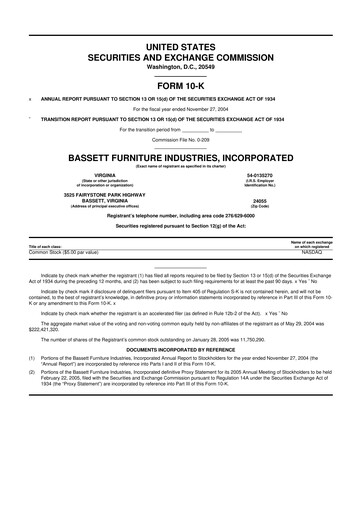Thumbnail Bassett Furniture 10-K Annual Report 