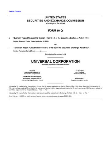 Thumbnail Universal Corporation
 10-Q Quarterly Report FY 