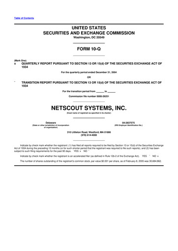 Thumbnail NETSCOUT 10-Q Quarterly Report FY 