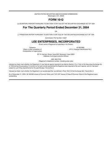 Thumbnail Lee Enterprises
 10-Q Quarterly Report FY 