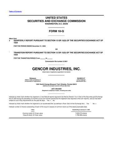 Miniature Gencor Industries
 10-Q Rapport trimestriel  