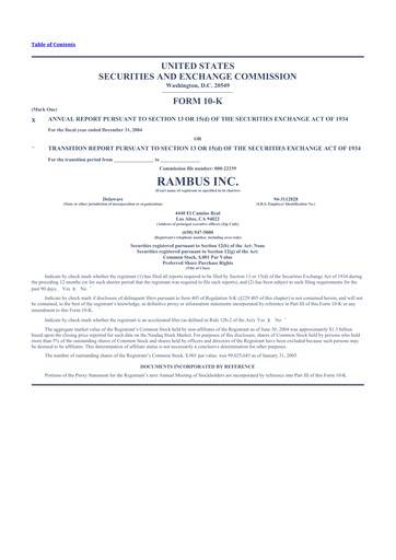 Thumbnail Rambus 10-K Annual Report 