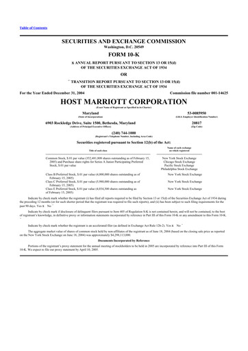 Thumbnail Host Hotels & Resorts
 10-K Annual Report 