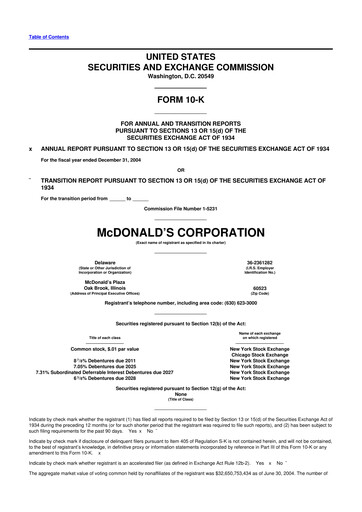 Miniature McDonald 10-K Rapport annuel 