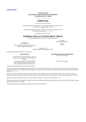 Miniature Federal Realty Investment Trust
 10-K Rapport annuel 